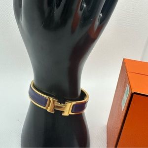 100% Authentic Hermes Clic H Purple Bangle Gold Hardware GM. Retail $700